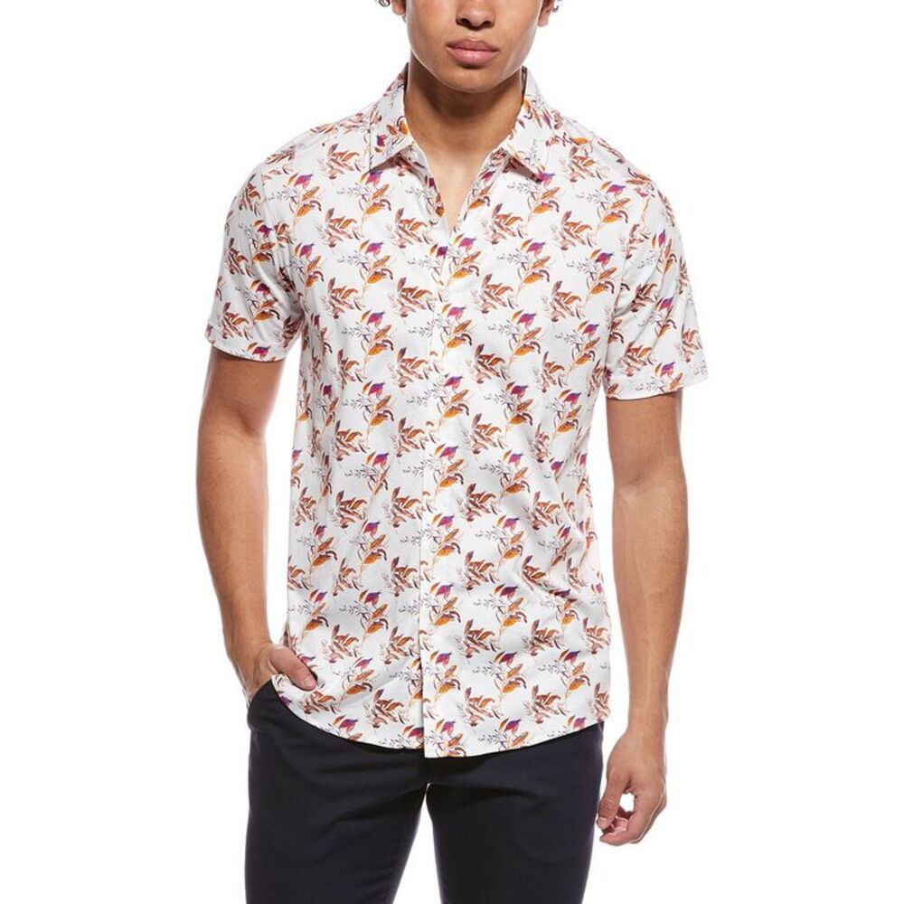 Raffi Mens  Colorful Leaves Shirt, White